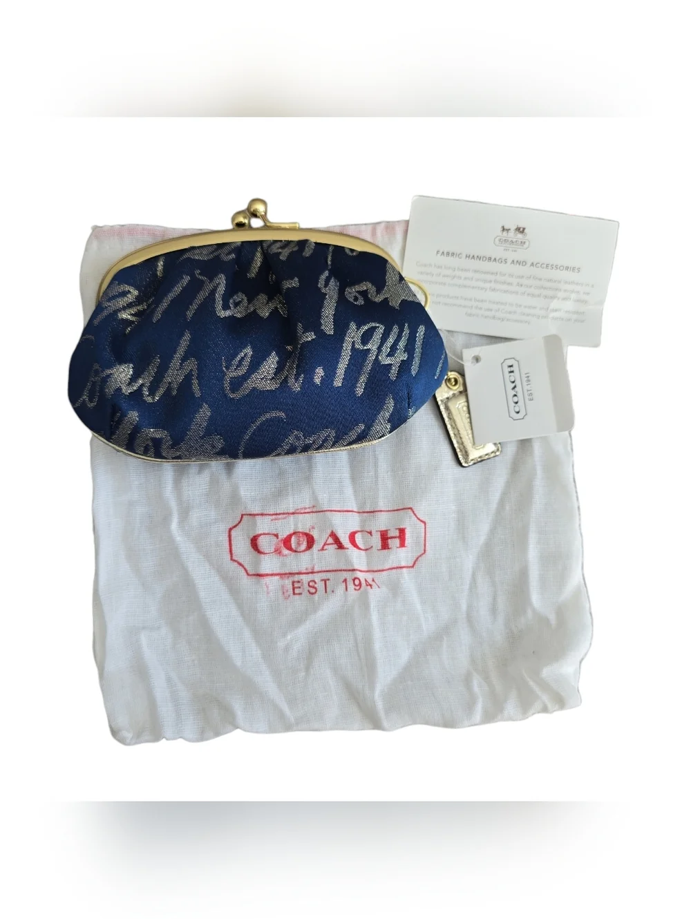 NWT Coach Y2K Poppy Signature Script Kisslock Frame Coin Purse F61036 navy gold - Picture 6 of 10